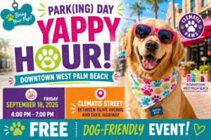 Park(ing) Day Yappy Hour dog event on Clematis Street in West Palm Beach Florida