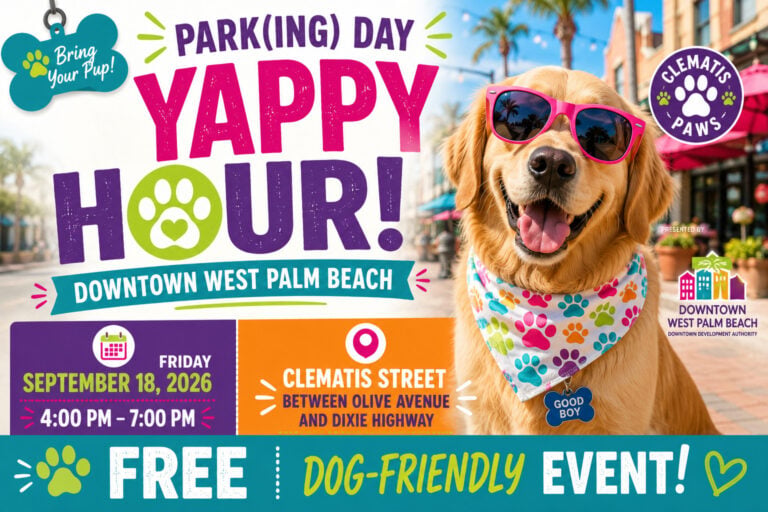 Park(ing) Day Yappy Hour dog event on Clematis Street in West Palm Beach Florida